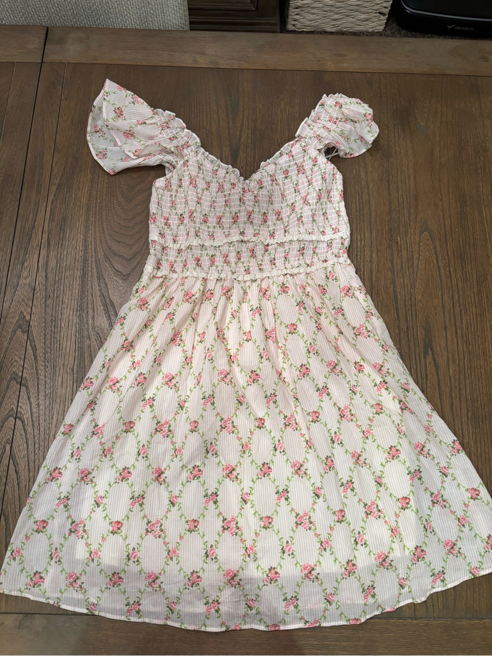 Smocked Pink Floral Mini Dress with Flutter Sleeves